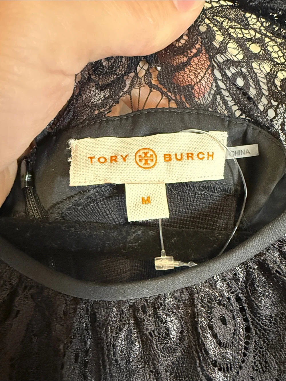 Tory Burch Tiana Black Lace-Top Wool Blend Sheath Dress - medium